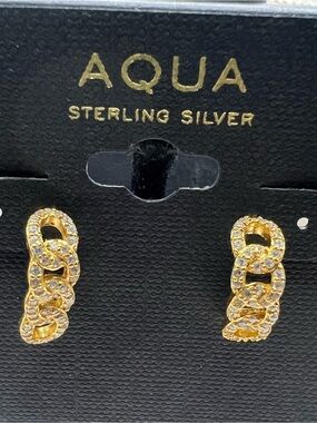 Aqua Gold-Tone Pave Link Drop Earrings